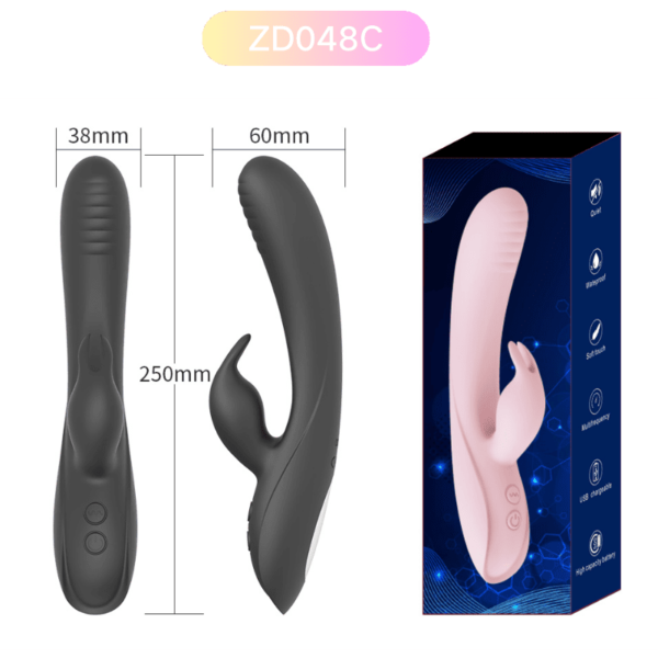 ZD048C Silicone Rabbit Vibrator – 7-Speed Rechargeable Adult Toy (Black) - Image 3