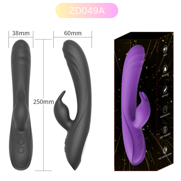 ZD049A Classic Simply Pleasure Rabbit Vibrator – 7-Speed Silicone (Black) - Image 3