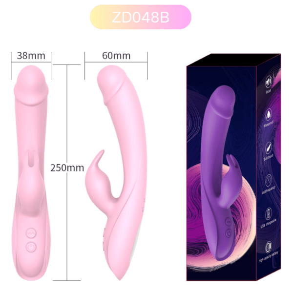 ZD048B Silicone Rabbit Vibrator – 7-Speed Rechargeable Adult Toy (Pink) - Image 3