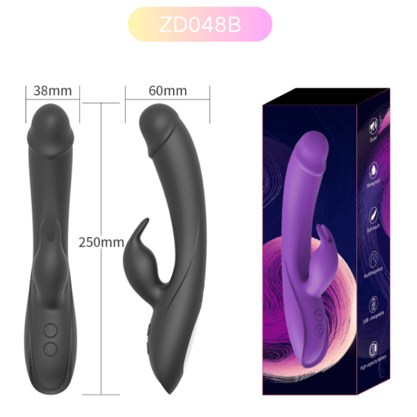 ZD048B Silicone Rabbit Vibrator – 7-Speed Rechargeable Adult Toy (Black) - Image 3