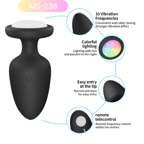 MS238-Radiant Sensations: LED Silicone Anal Plug – 12 Vibration Modes (Black) - Image 3