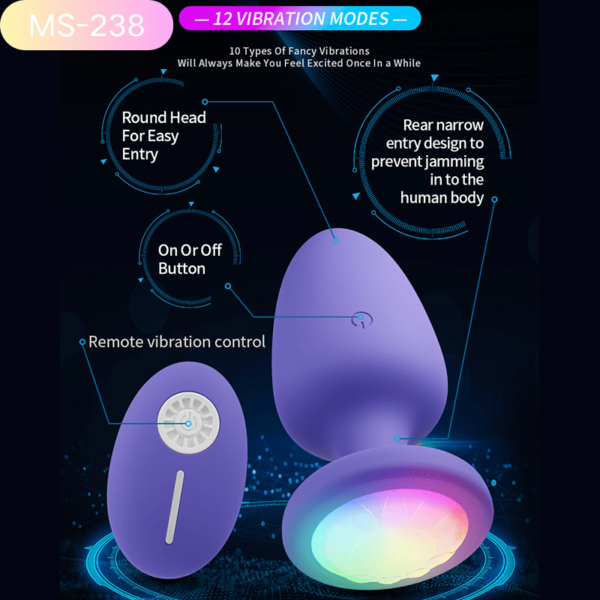 MS238-Radiant Sensations: LED Silicone Anal Plug – 12 Vibration Modes - Image 2