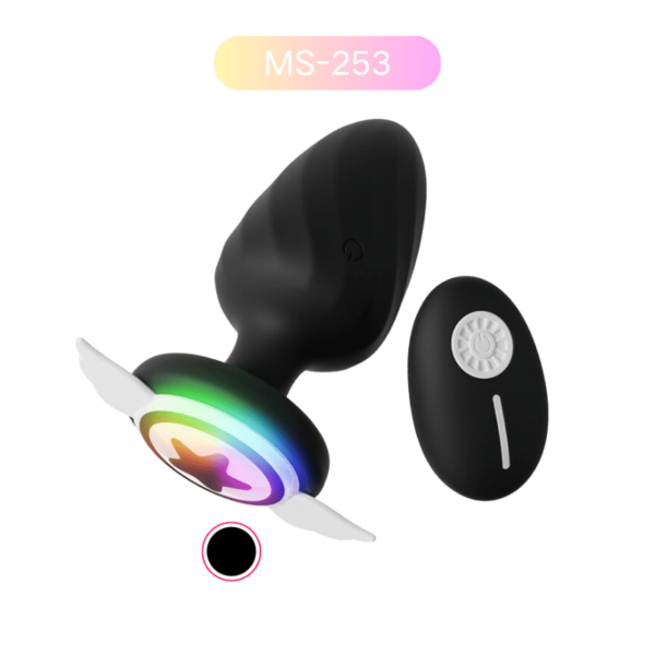 MS253-Angel Wings Light-Up Anal Plug – 12 Vibration Modes (Black)