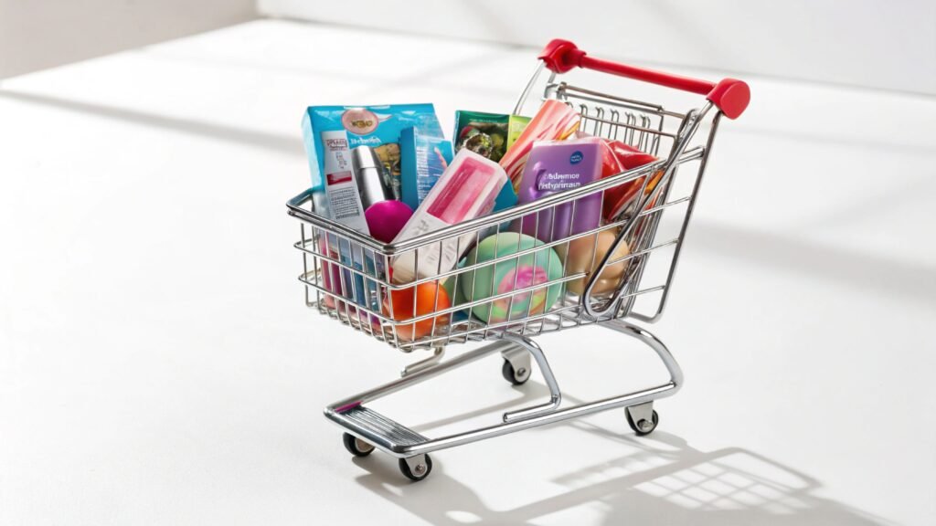 Shopping cart icon with adult toys inside