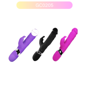Pink silicone rabbit vibrator GC0205 with dual stimulators and 7 vibration modes