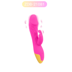 ZDB-21081 pink silicone rabbit dildo vibrator with 10 modes and IPX7 waterproof rating.