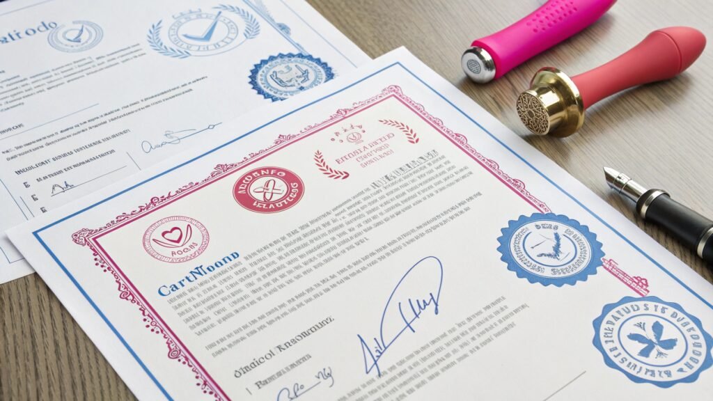 sex toy safety certifications documentation compliance certificates for adult toys with official stamps