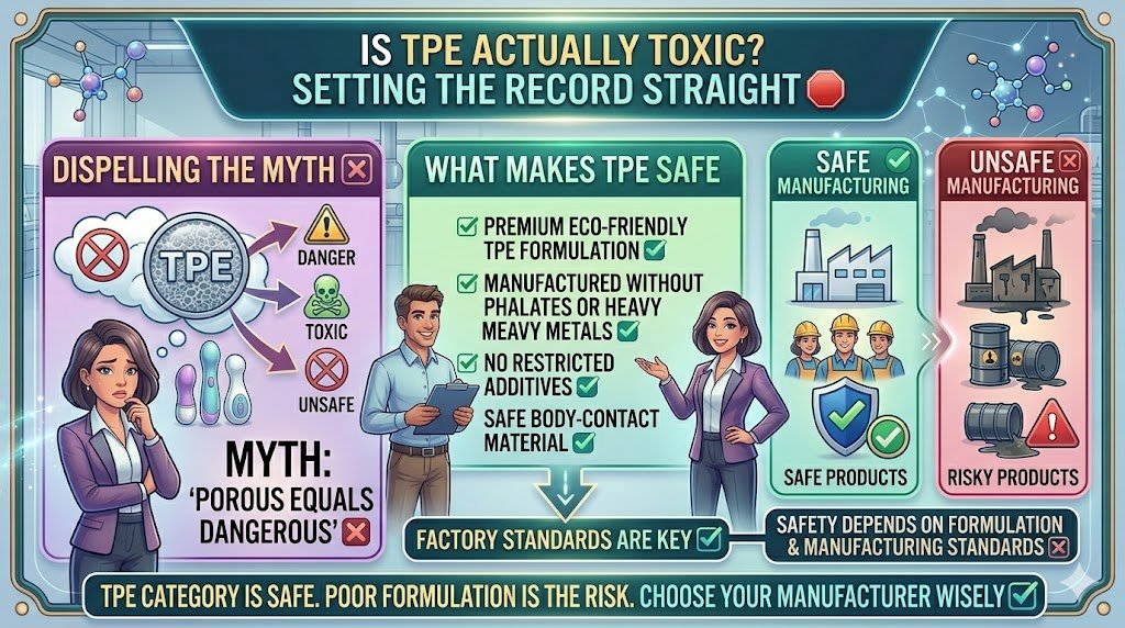 Is TPE Toxic? Eco-Friendly TPE Safety Facts for Adult Toy Buyers TPE safety myths debunked eco-friendly TPE adult toys wholesale manufacturing