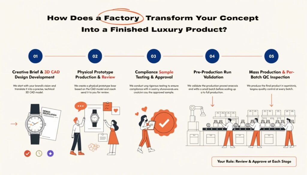 How a Factory Transforms Your Brand Concept Into a Finished Luxury Sex Toy — Five-Stage Process Guide Factory transforms luxury sex toy brand concept to finished product 5 stage process OEM ODM design brief