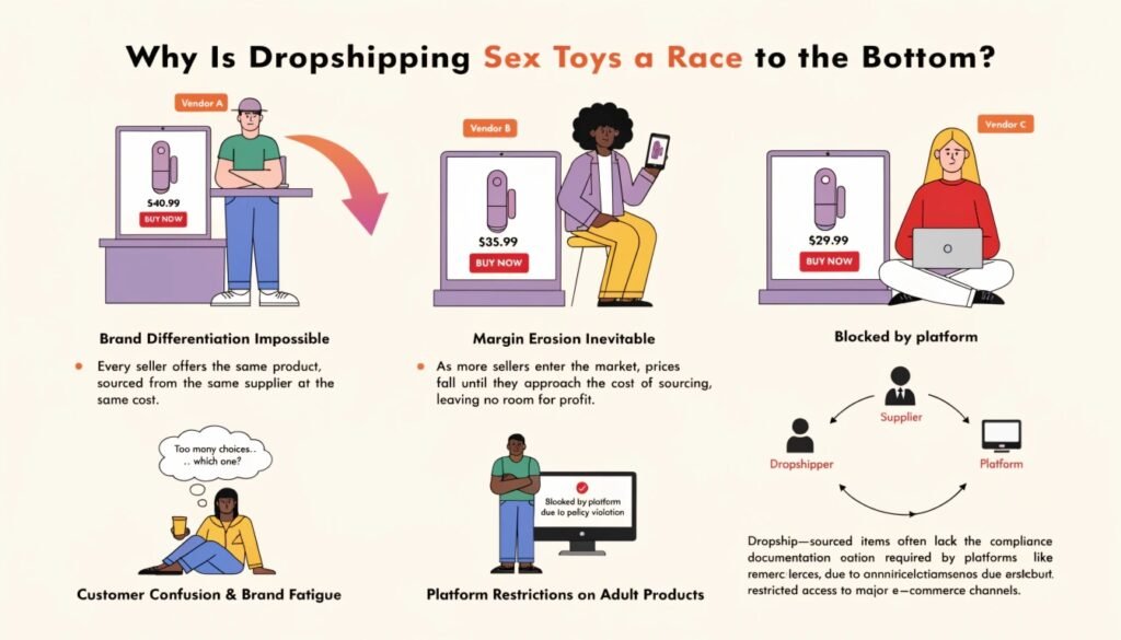 Why Dropshipping Sex Toys Is a Race to the Bottom — Margin Erosion Compliance Platform Risk Guide Dropshipping sex toys race to bottom margin erosion compliance problem e-commerce brand failure