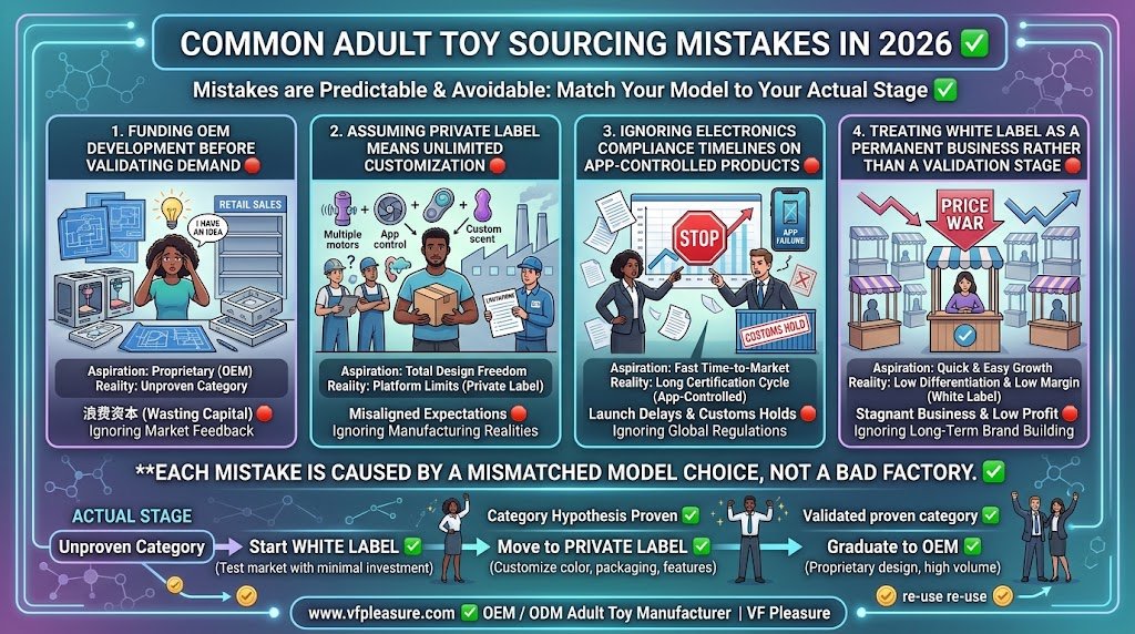 Common Mistakes Adult Toy Retailers Make When Choosing the Wrong Sourcing Model in 2026 Common adult toy sourcing mistakes wrong model OEM private label white label compliance electronics validation stage
