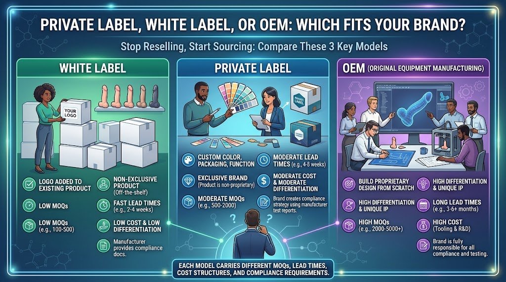 Private Label, White Label, or OEM? A 2026 Decision Framework for Adult Toy Retailers Private label white label OEM adult toy sourcing model comparison 2026 decision framework retailer brand