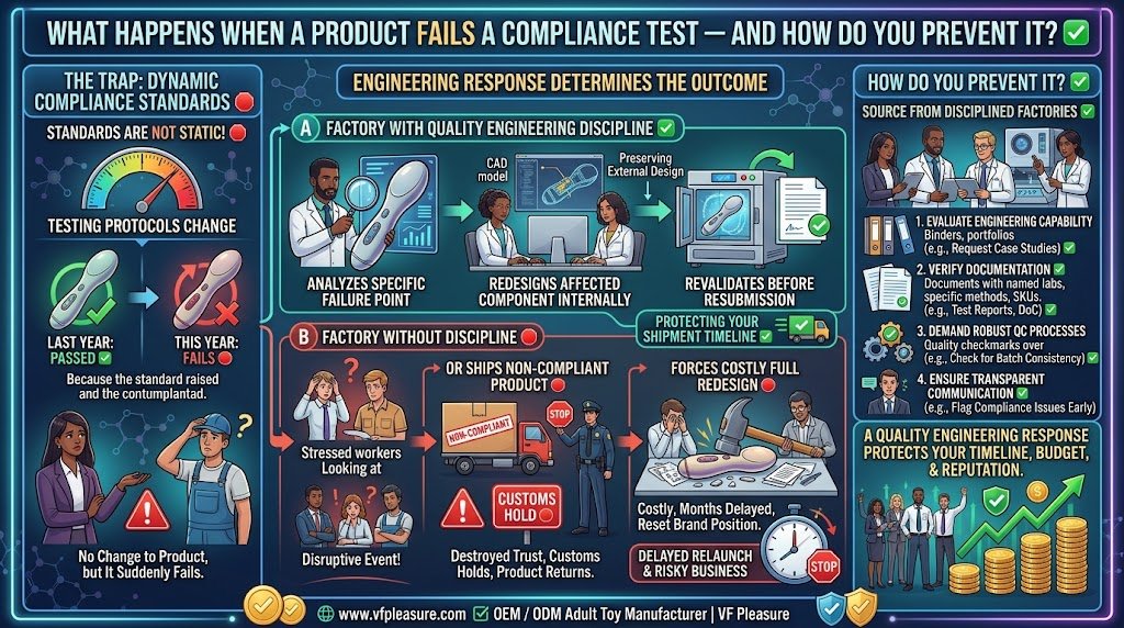 What Happens When an Adult Toy Fails a Customs or Compliance Test? Product fails compliance test adult toys factory engineering response redesign revalidation shipment delay prevention