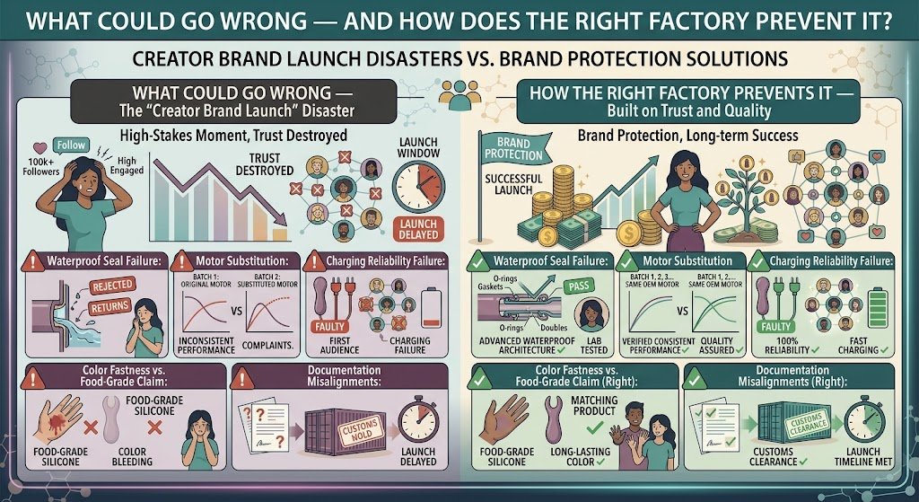 Production Problems That Could Damage a Creator Adult Toy Brand Launch — Factory Engineering Prevention Guide Production problems creator brand adult toy launch waterproof motor charging color fastness documentation factory engineering prevention