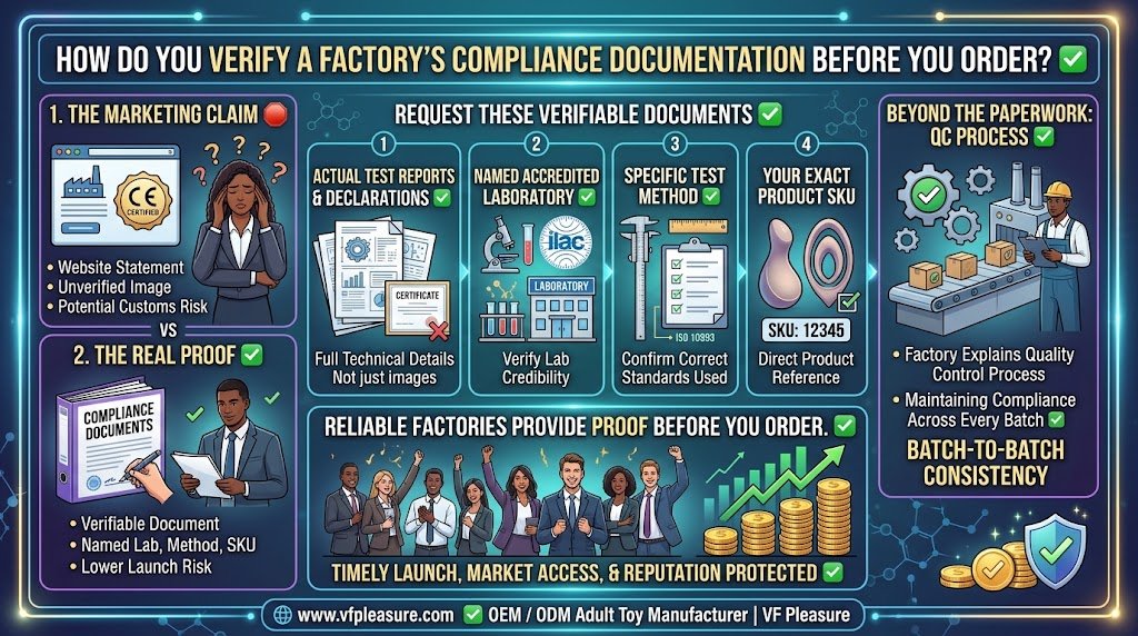 How Do You Verify a Factory's Compliance Documentation Before You Order? Verify factory compliance documentation adult toys test report accredited laboratory SKU batch quality control