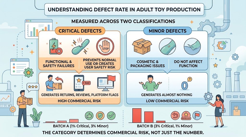 What Does Defect Rate Mean in Adult Toy Manufacturing — Critical vs Minor Classifications Adult toy defect rate classification critical minor defects functional safety cosmetic packaging manufacturing