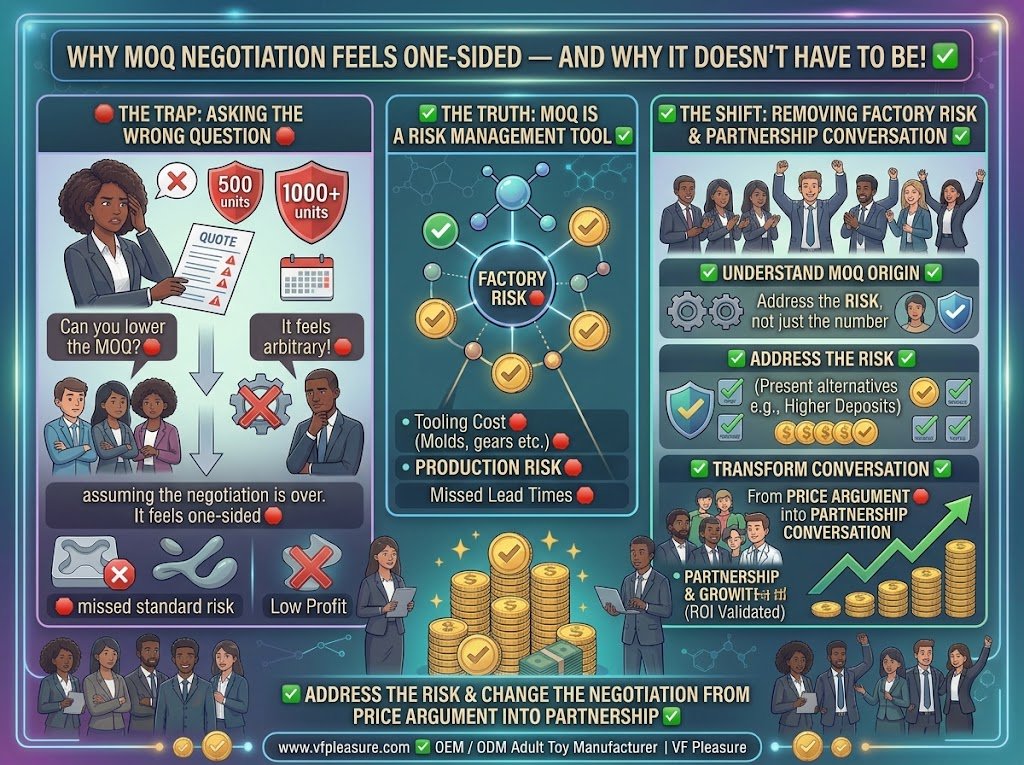 Why MOQ Negotiation Feels One-Sided — and How to Change That with Adult Toy Manufacturers MOQ negotiation sex toy factory one-sided leverage buyer risk management partnership conversation