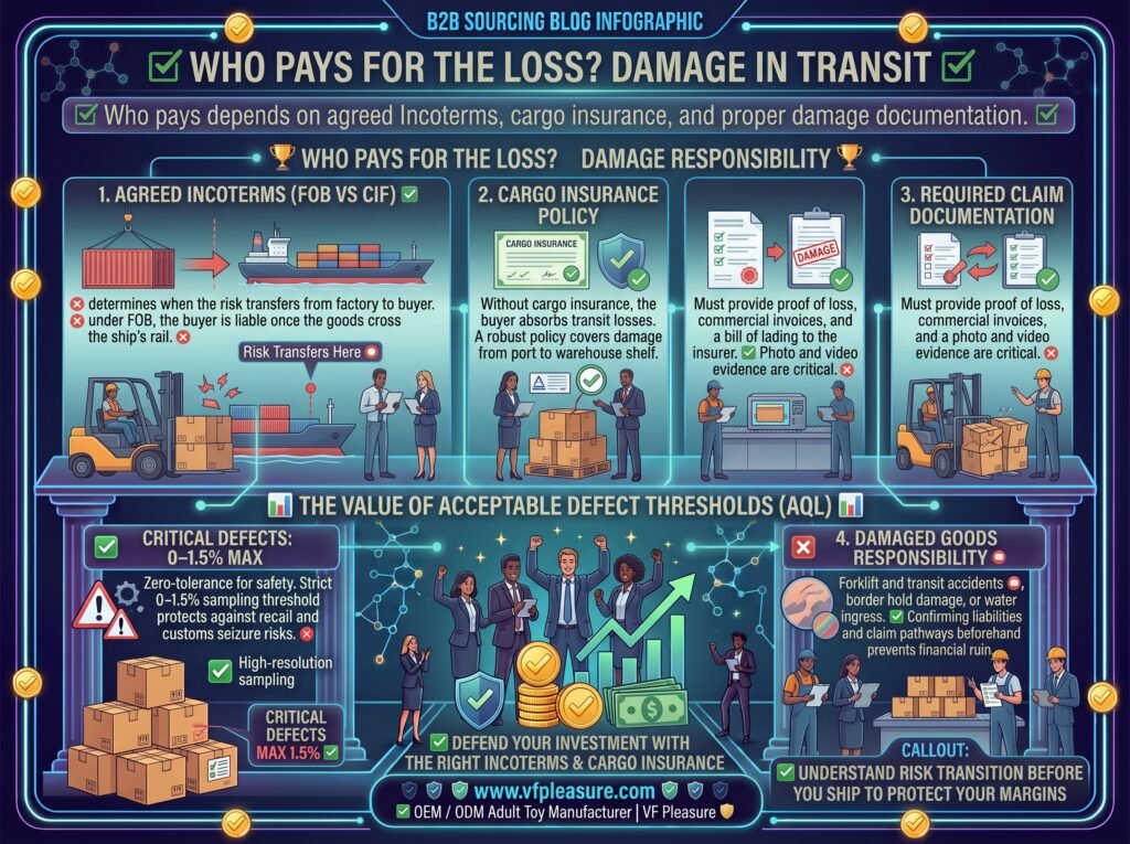 Who Pays When Your Adult Toy Shipment Is Damaged — Cargo Insurance for Adult Toy Importers Who pays adult toy shipment damaged cargo insurance Incoterms FOB CIF importer responsibility