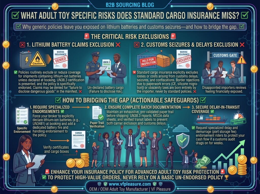 Adult Toy Specific Risks Standard Cargo Insurance May Miss — Lithium Battery Exclusion Customs Adult toy specific cargo insurance risks lithium battery exclusion UN38.3 customs seizure partial damage