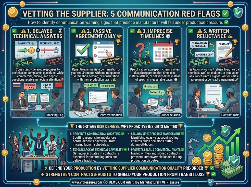 Red Flags That Predict a Supplier's Communication Will Fail Under Pressure Red flags adult toy supplier communication fail under pressure technical delay vague dates forwarding reluctance written