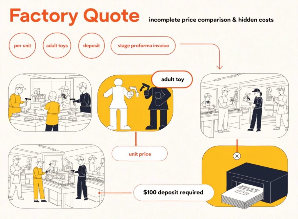 Why a Factory Quote Almost Never Tells the Whole Story for Adult Toy Orders Factory quote incomplete price comparison hidden costs adult toy per-unit deposit stage proforma invoice